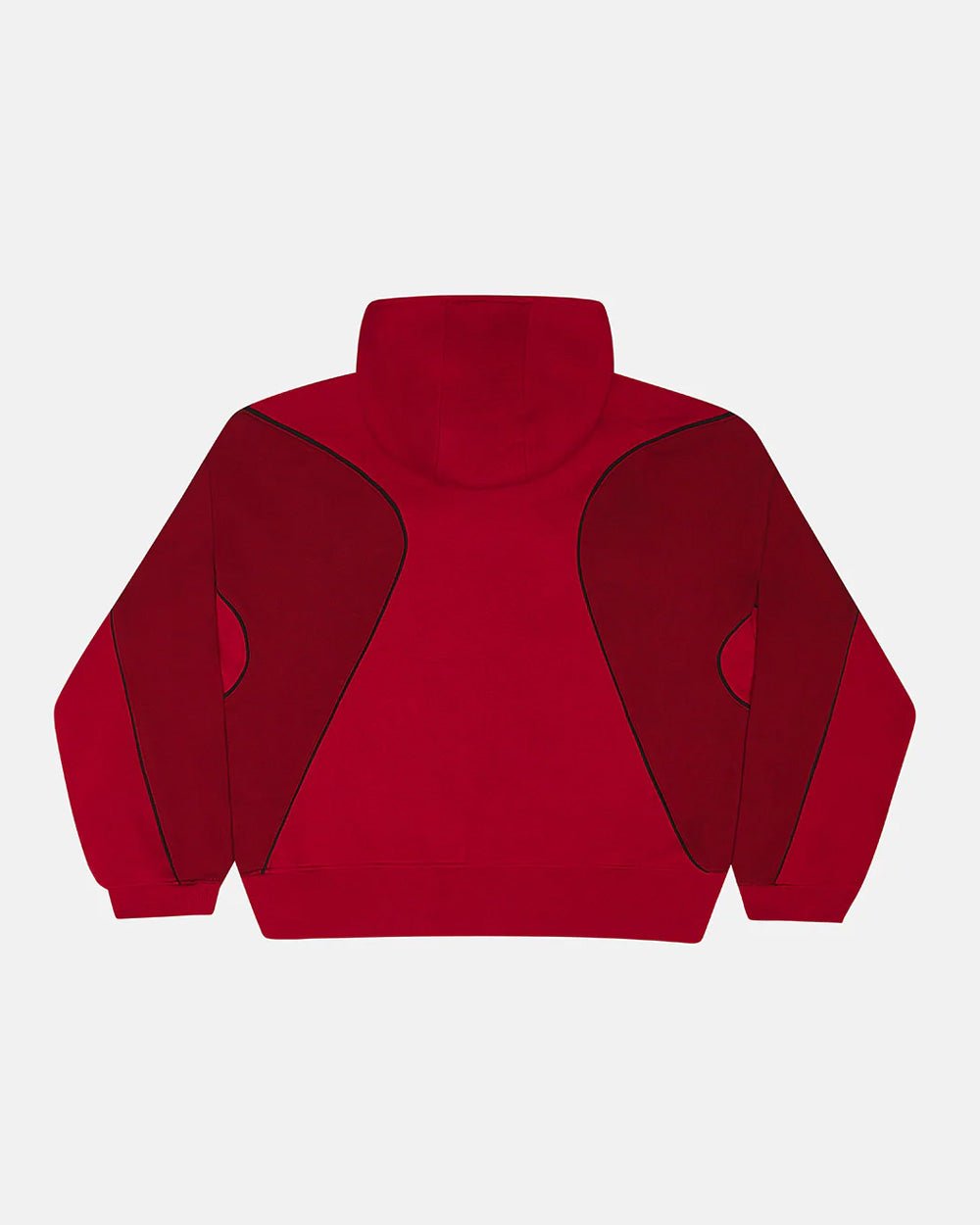 RUSH ZIPPER HOODIE RED - red two-tone zip-up hoodie, back view - Cold Culture #packshot