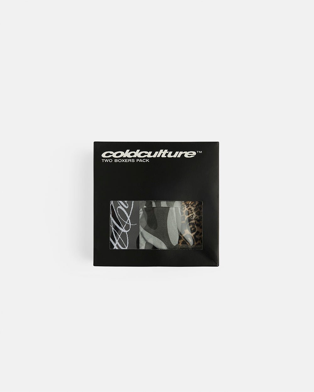 SAFARI BOXERS PACK - leopard and camo print boxers, front view - Cold Culture #packshot