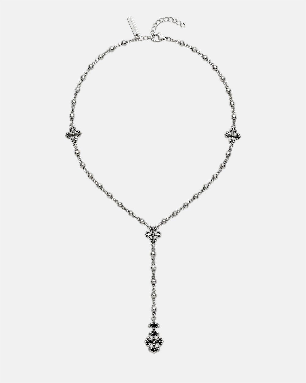 SAINTLESS NECKLACE SILVER - silver rosary style necklace, front view - Cold Culture #packshot