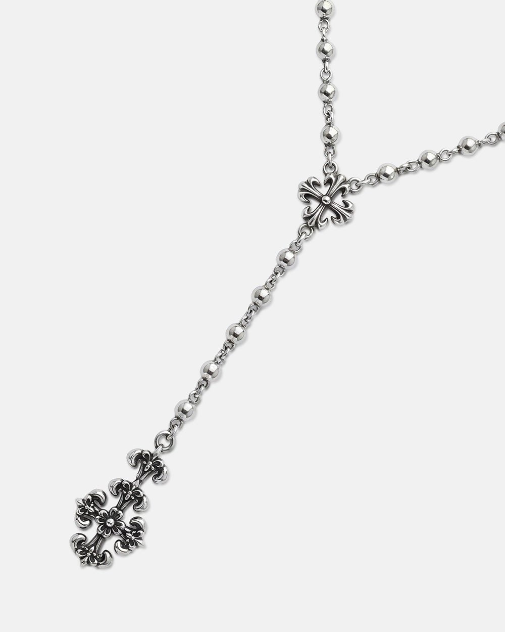 SAINTLESS NECKLACE SILVER - silver rosary style necklace, detail close-up - Cold Culture