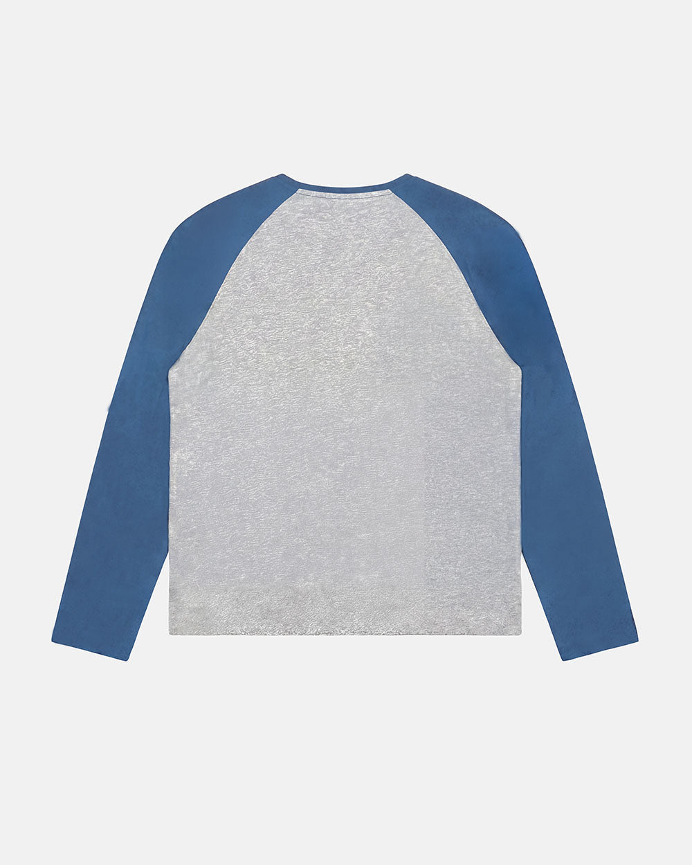 SALTY LONGSLEEVE HEATHER GREY - grey and blue raglan longsleeve tee, back view - Cold Culture #packshot