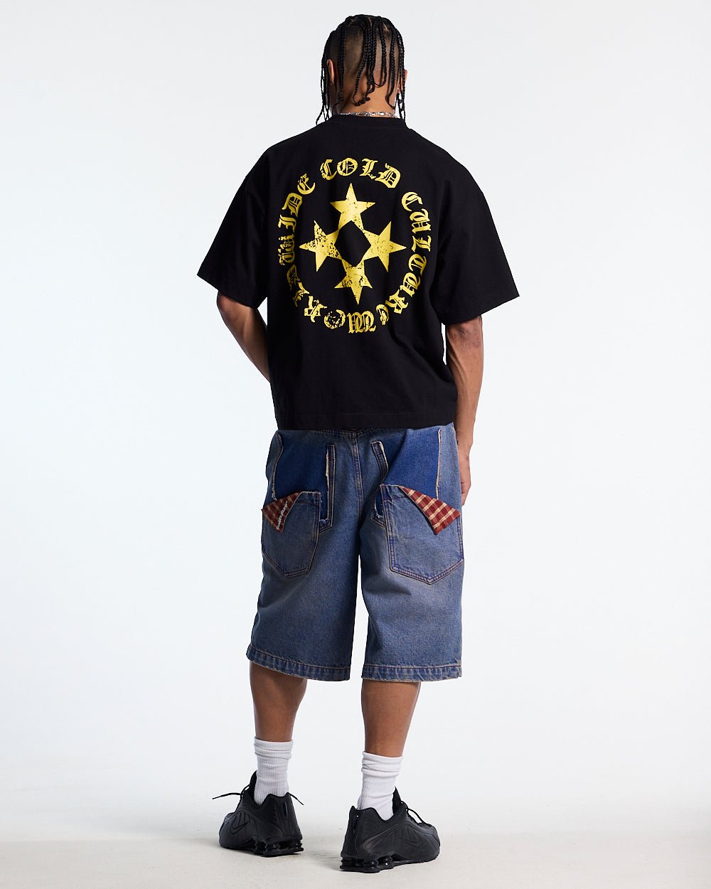 SCATTER TEE BLACK - black graphic print tee, back view on male model - Cold Culture #man