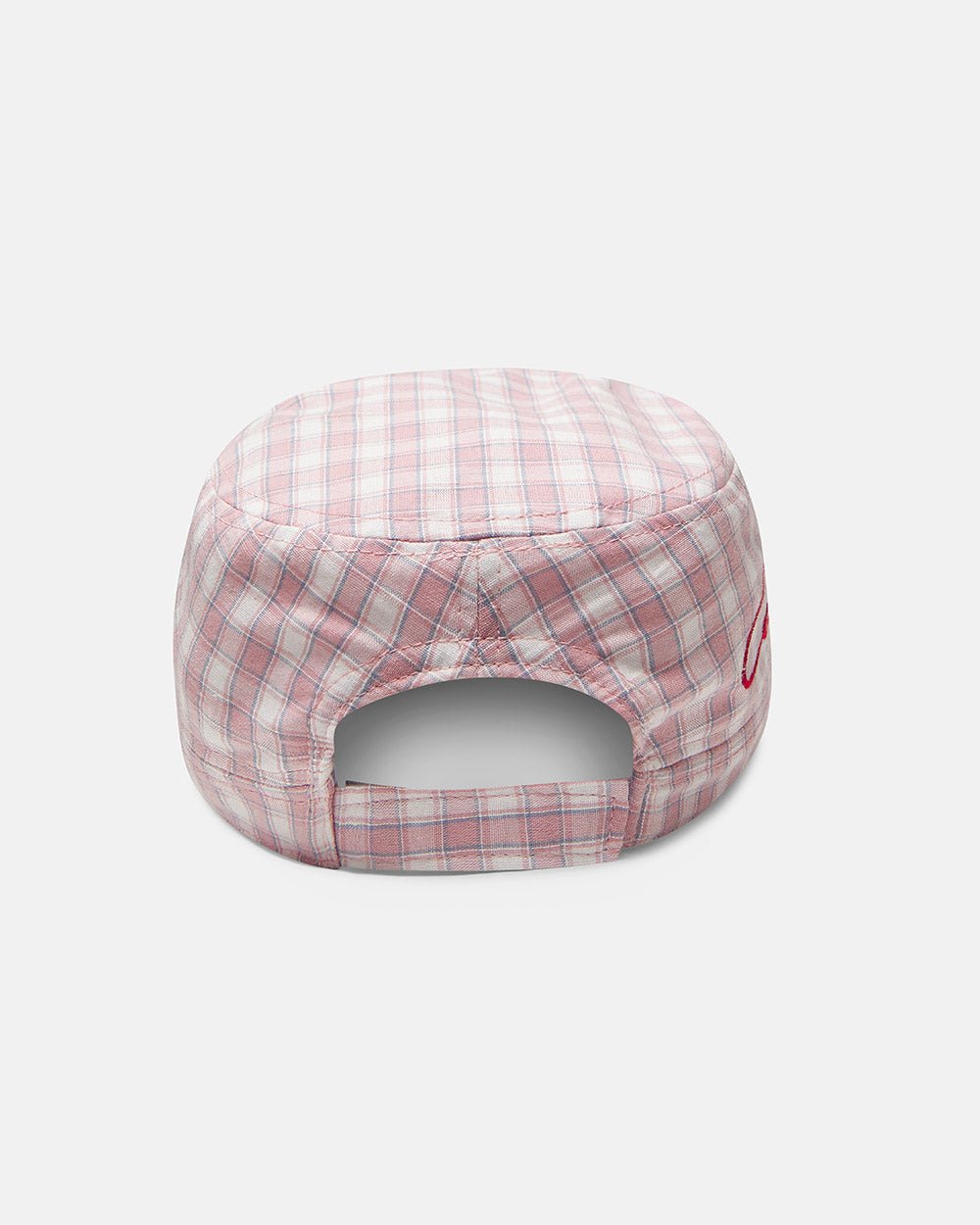 SCRIPT CAP PINK - pink plaid cap, back view - Cold Culture #packshot