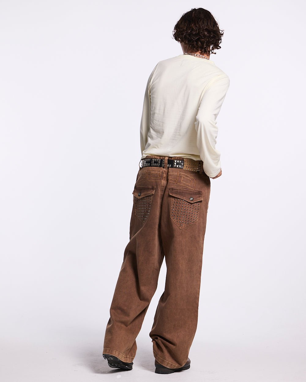 SCRIPT LONGSLEEVE TEE WHITE - white script print longsleeve tee, back view on male model - Cold Culture #man