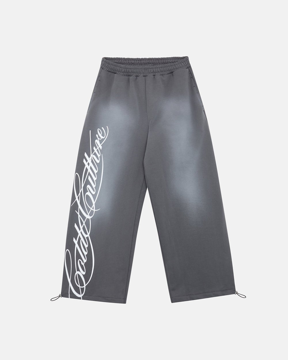 SCRIPT SWEATPANTS ANTRACITE GREY - dark grey script print sweatpants, front view - Cold Culture #packshot