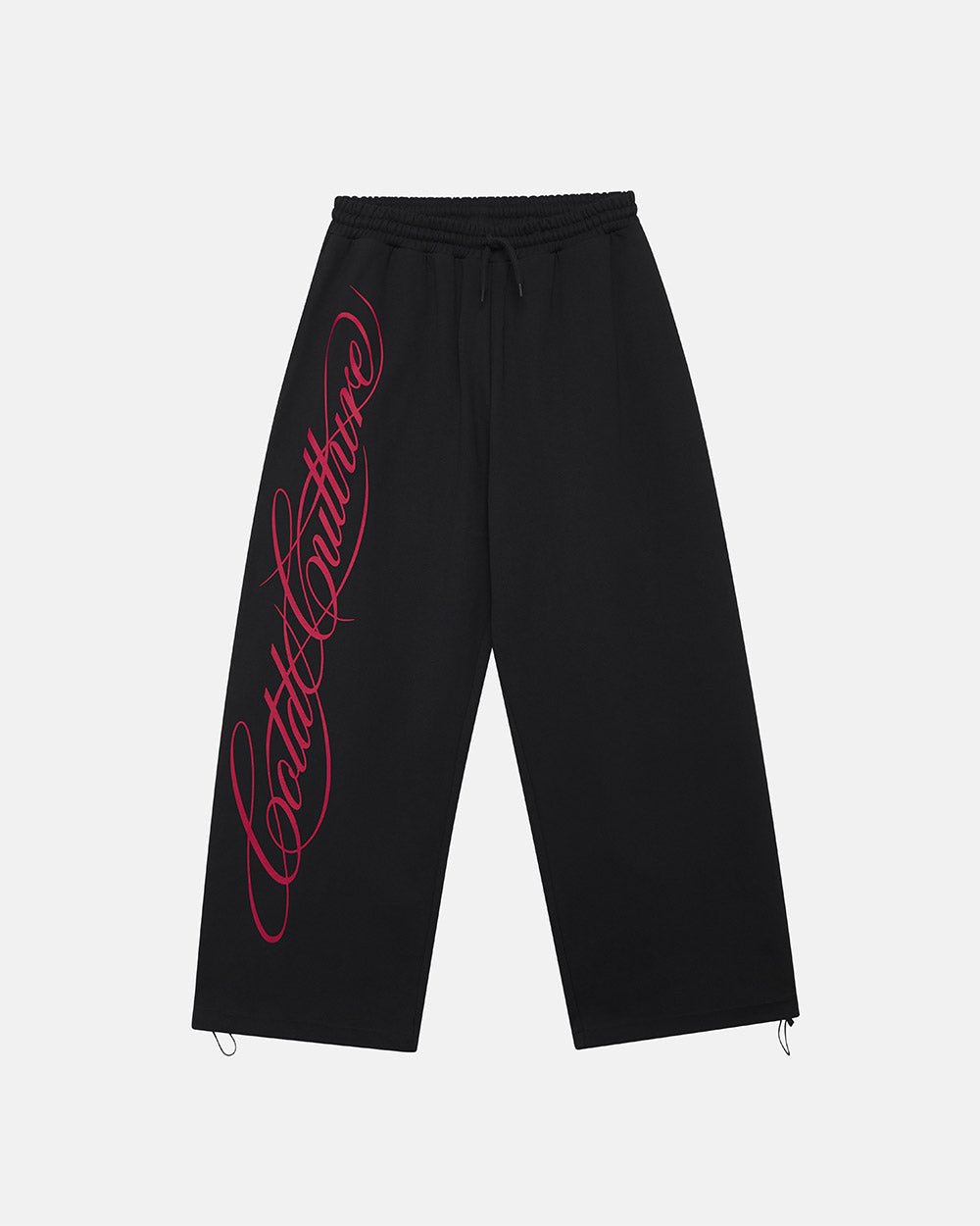 SCRIPT SWEATPANTS BLACK - black graphic print sweatpants, front view - Cold Culture #packshot