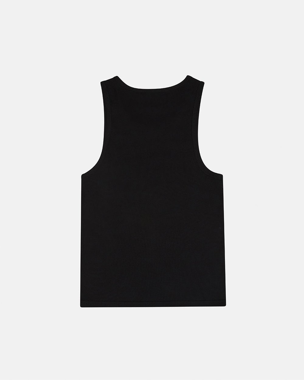 SCRIPT TANK TOP BLACK - black ribbed tank top, back view - Cold Culture #packshot