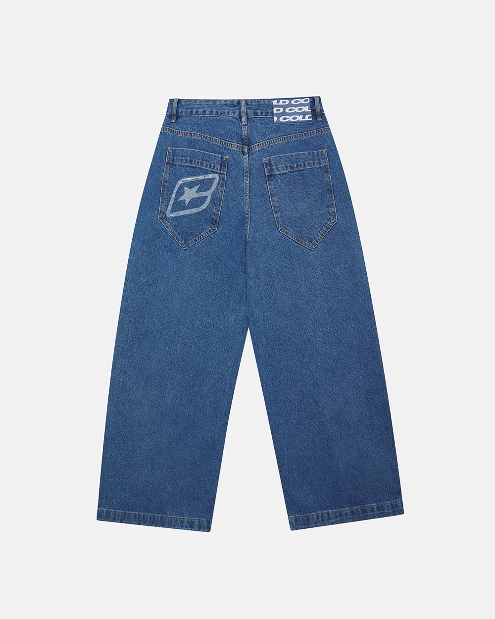 SCRIPT V3 PANTS LIGHT BLUE - light blue distressed denim pants, back view - Cold Culture #packshot