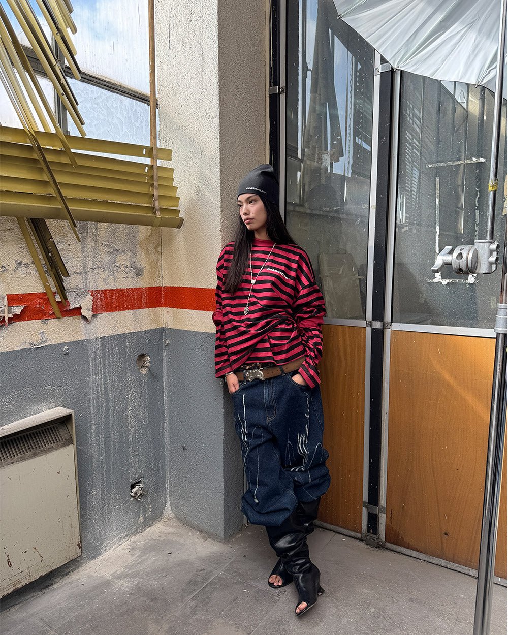 SCRIPT V3 PANTS RAW DENIM - dark blue baggy denim pants, street style shot - Cold Culture