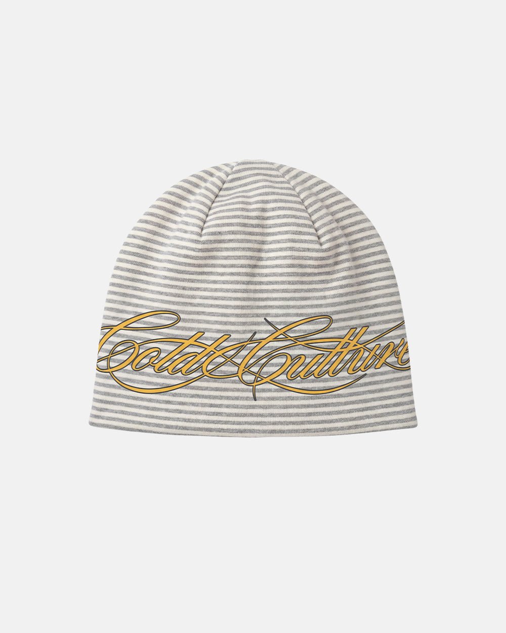 SCRIPTED STRIPES BEANIE WHITE - white striped beanie, front view - Cold Culture #packshot
