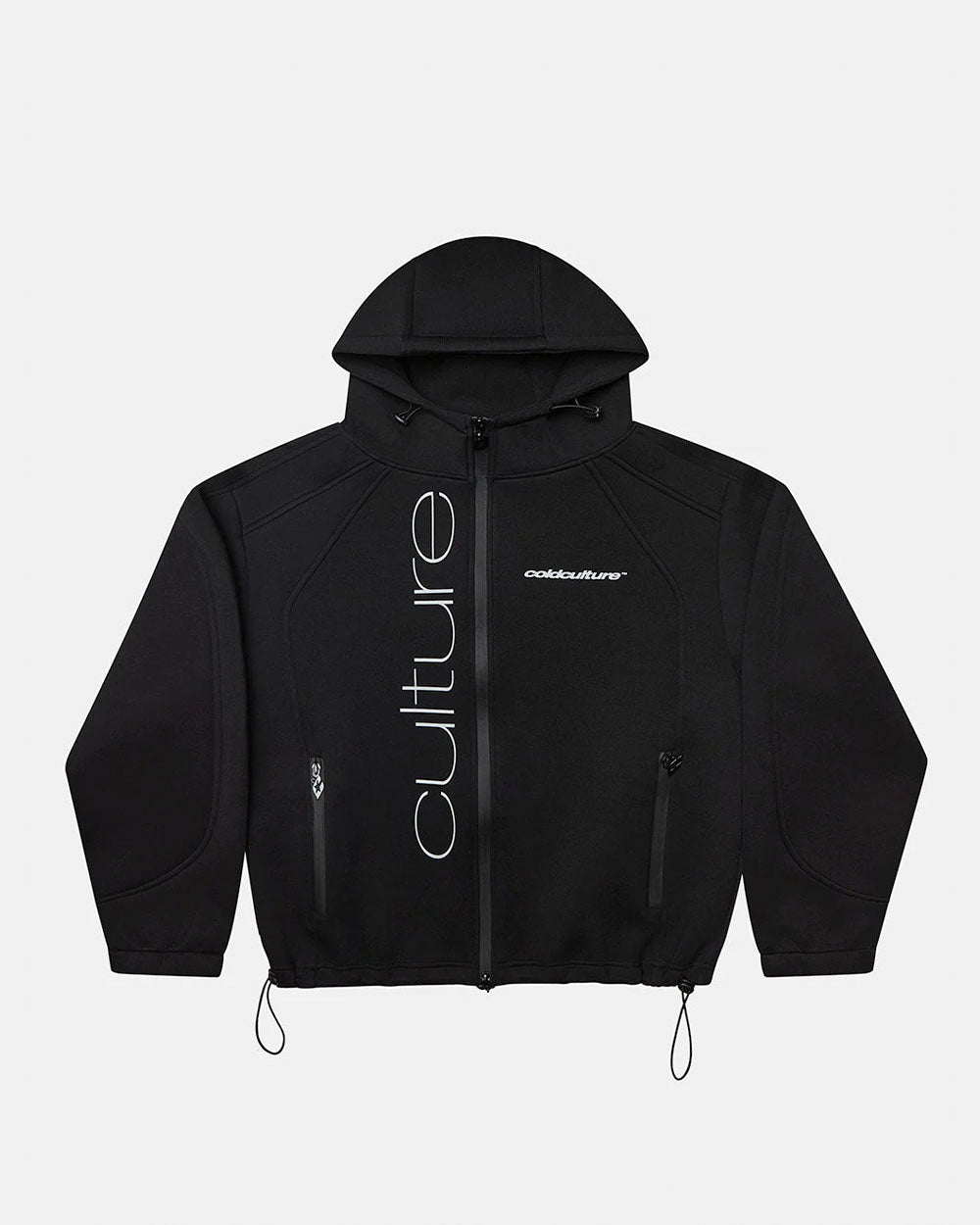 SCUBA ZIP HOODIE GREY & BLACK - black zip-up hoodie, front view - Cold Culture #packshot