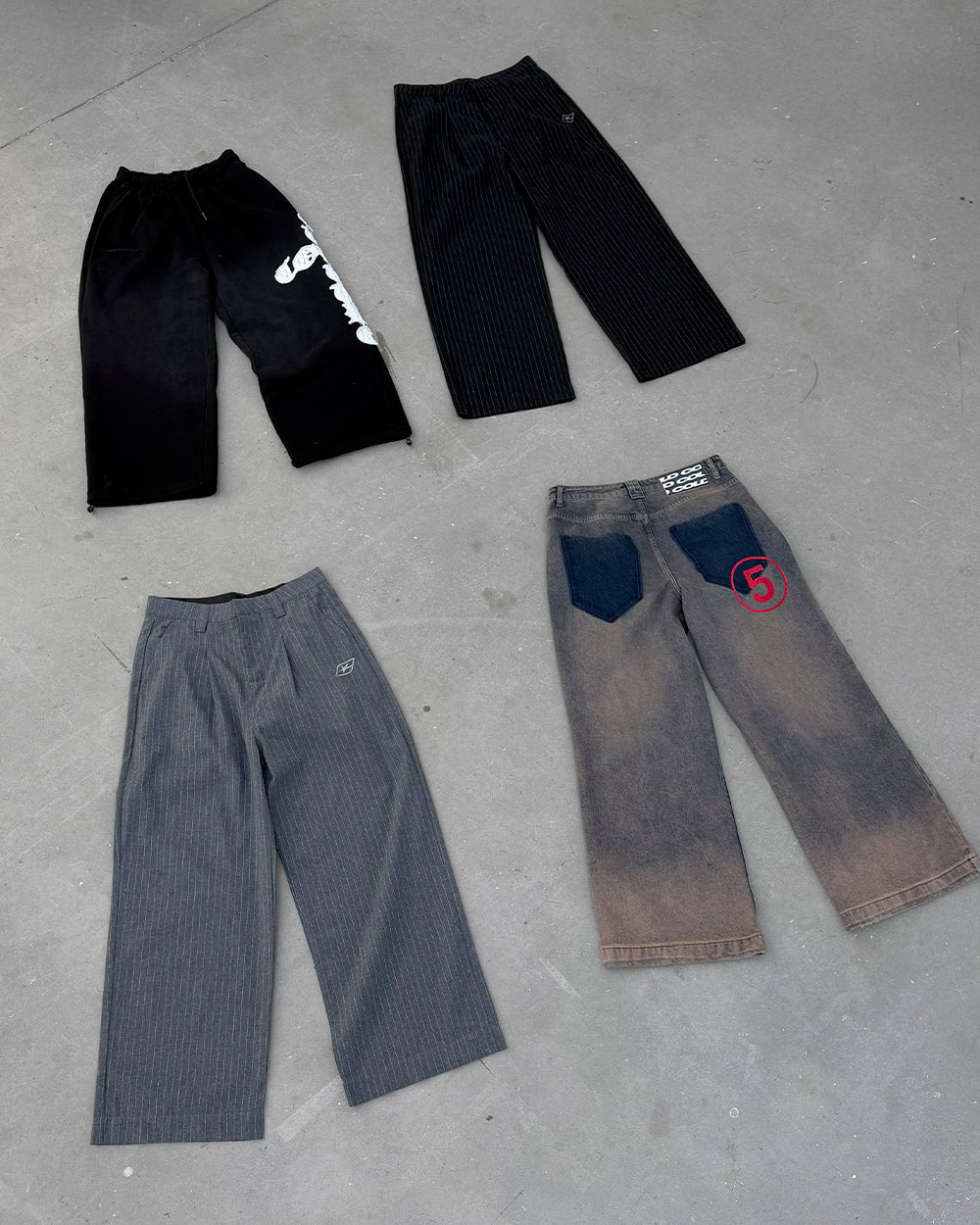 SEAM EFFECT LINE PANTS GREY - grey pinstripe pants, flat lay with matching pieces - Cold Culture