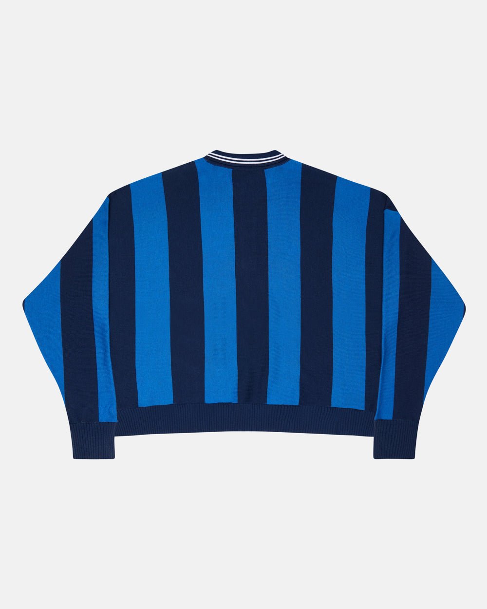 SEAWAVES KNIT BLUE STRIPES - blue striped knit sweater, back view - Cold Culture #packshot