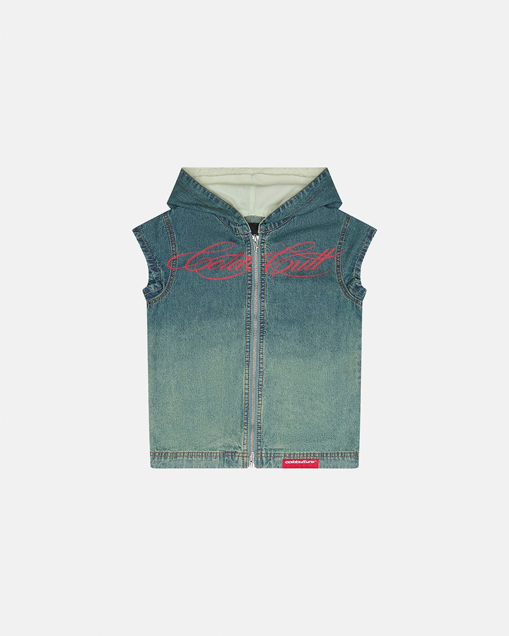 SIGHT ZIP BABY TEE DENIM - washed denim zip tee, front view - Cold Culture #packshot