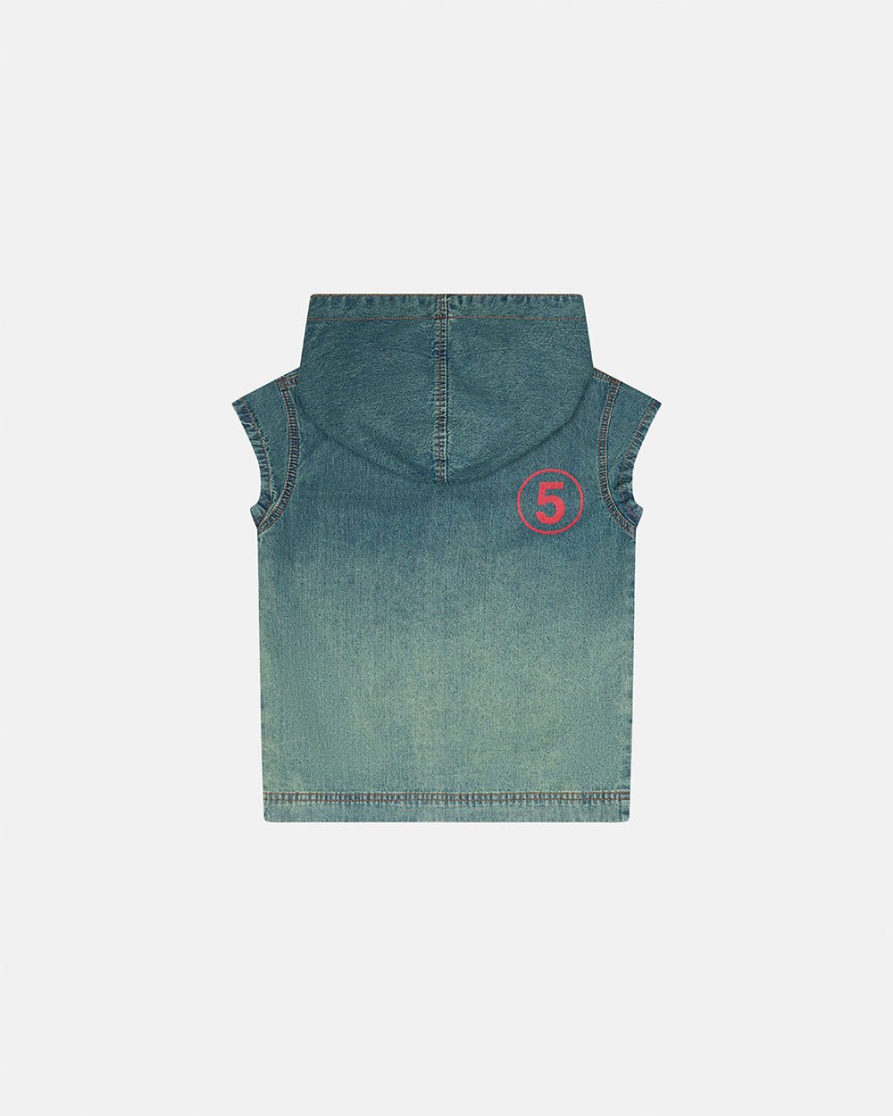 SIGHT ZIP BABY TEE DENIM - washed denim zip tee, back view - Cold Culture #packshot