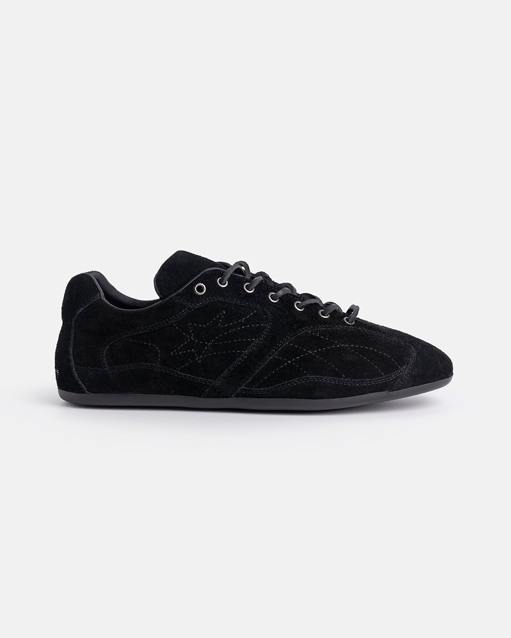 SILENT CODE SNEAKERS SUEDE BLACK - black suede sneakers, side view - Cold Culture #packshot