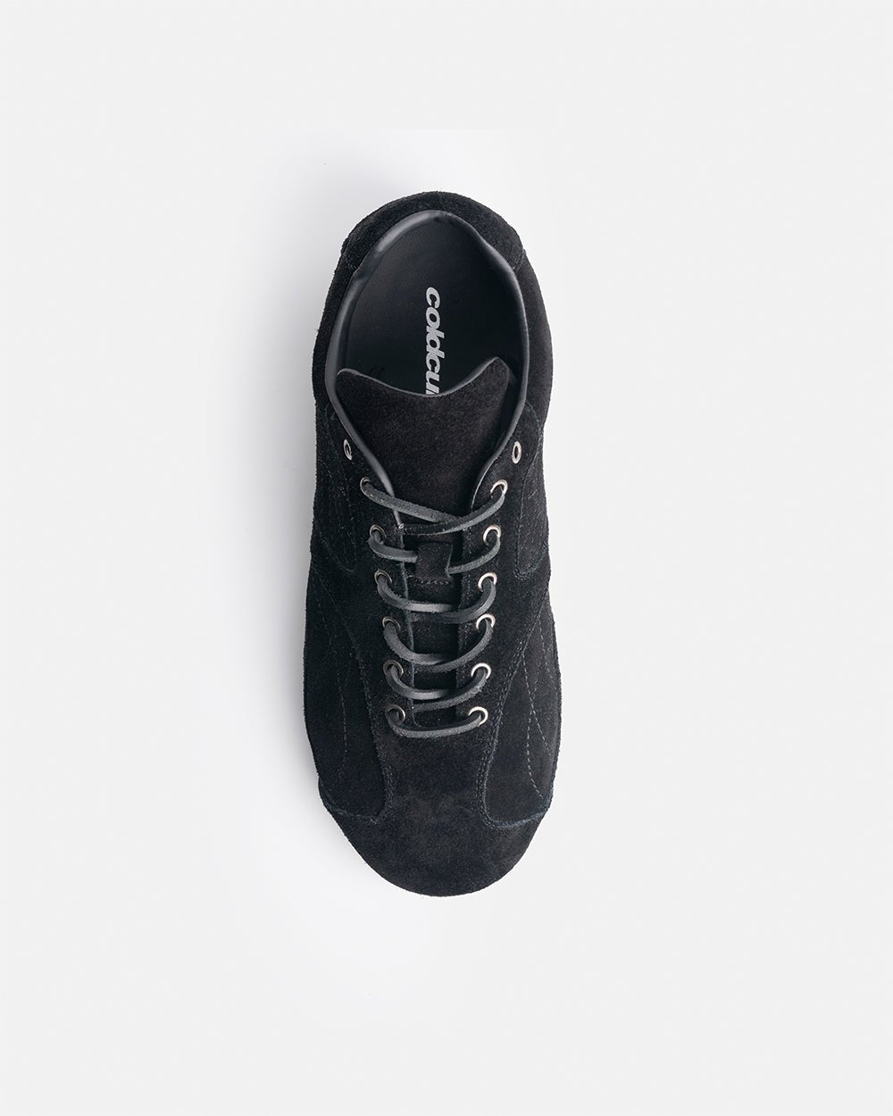 SILENT CODE SNEAKERS SUEDE BLACK - black suede sneakers, flat lay - Cold Culture #packshot