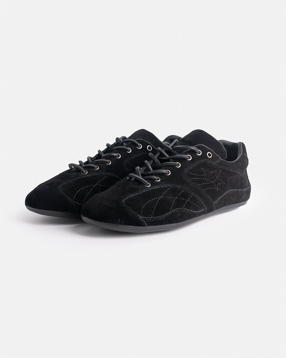 SILENT CODE SNEAKERS SUEDE BLACK - black suede sneakers, front view - Cold Culture #packshot
