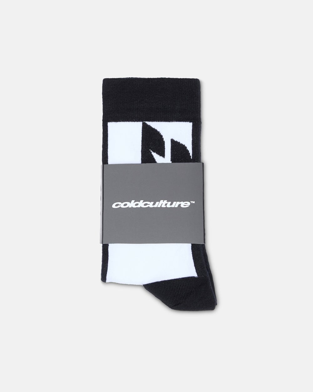 SILHOUETTE SOCKS BLACK/ WHITE - black and white crew socks, flat lay - Cold Culture #packshot