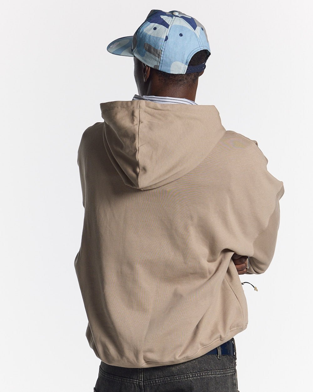 SILICONE DETAIL HOODIE SHADY BROWN - brown oversized hoodie, back view on male model - Cold Culture #man
