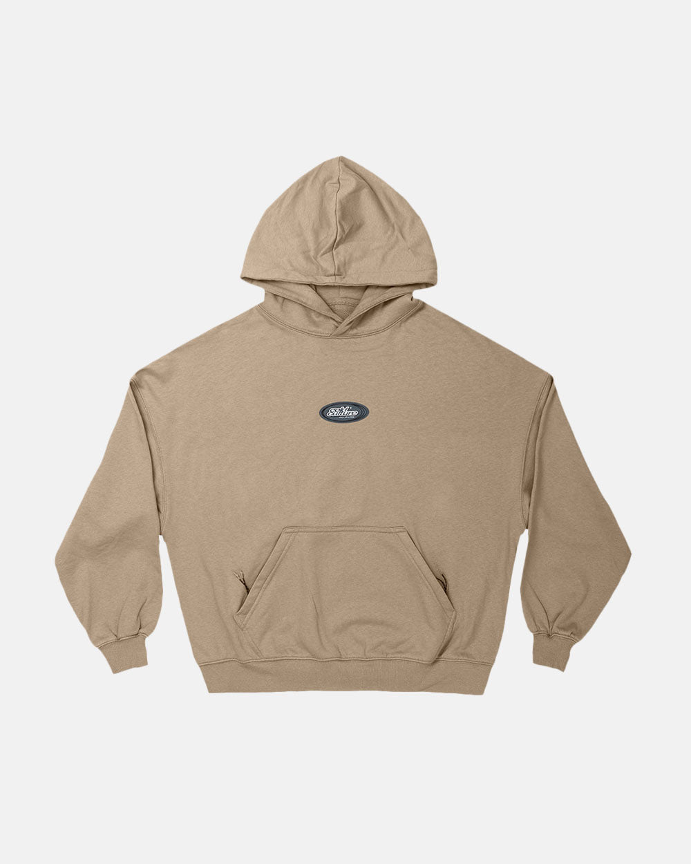 SILICONE DETAIL HOODIE SHADY BROWN - brown oversized hoodie, front view - Cold Culture #packshot