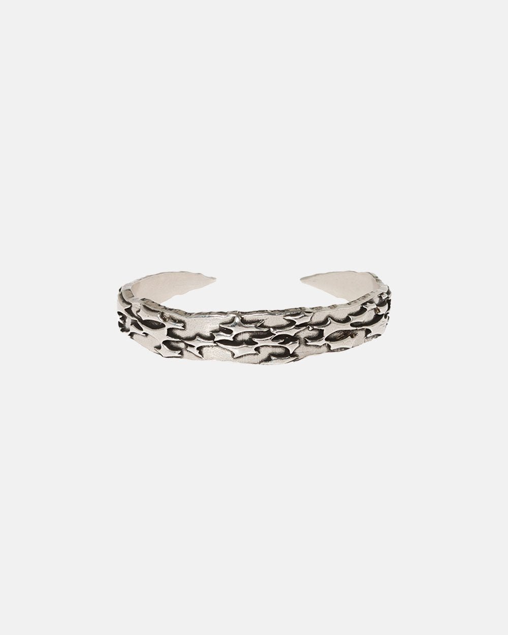 SKY BLUE BRACELET - silver textured cuff bracelet, front view - Cold Culture #packshot