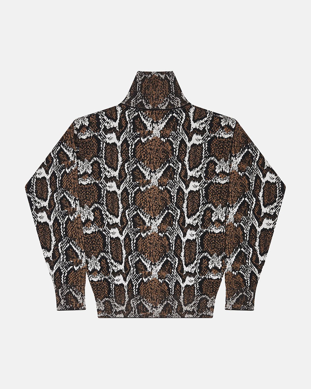 SNAKE ZIP KNIT BROWN - brown snakeskin knit sweater, back view - Cold Culture #packshot