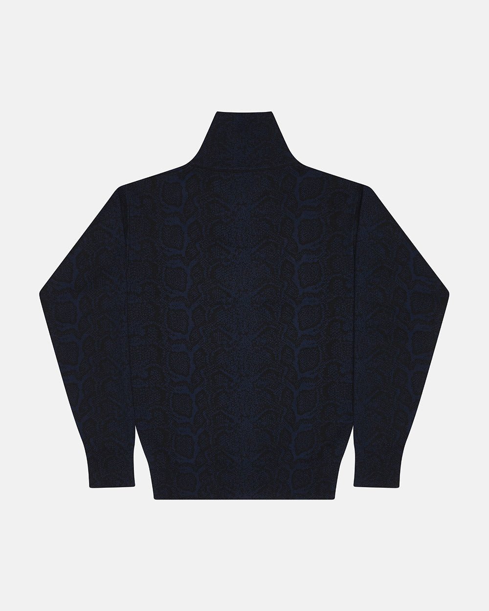 SNAKE ZIP KNIT DARK BLUE - dark blue snakeskin knit sweater, back view - Cold Culture #packshot