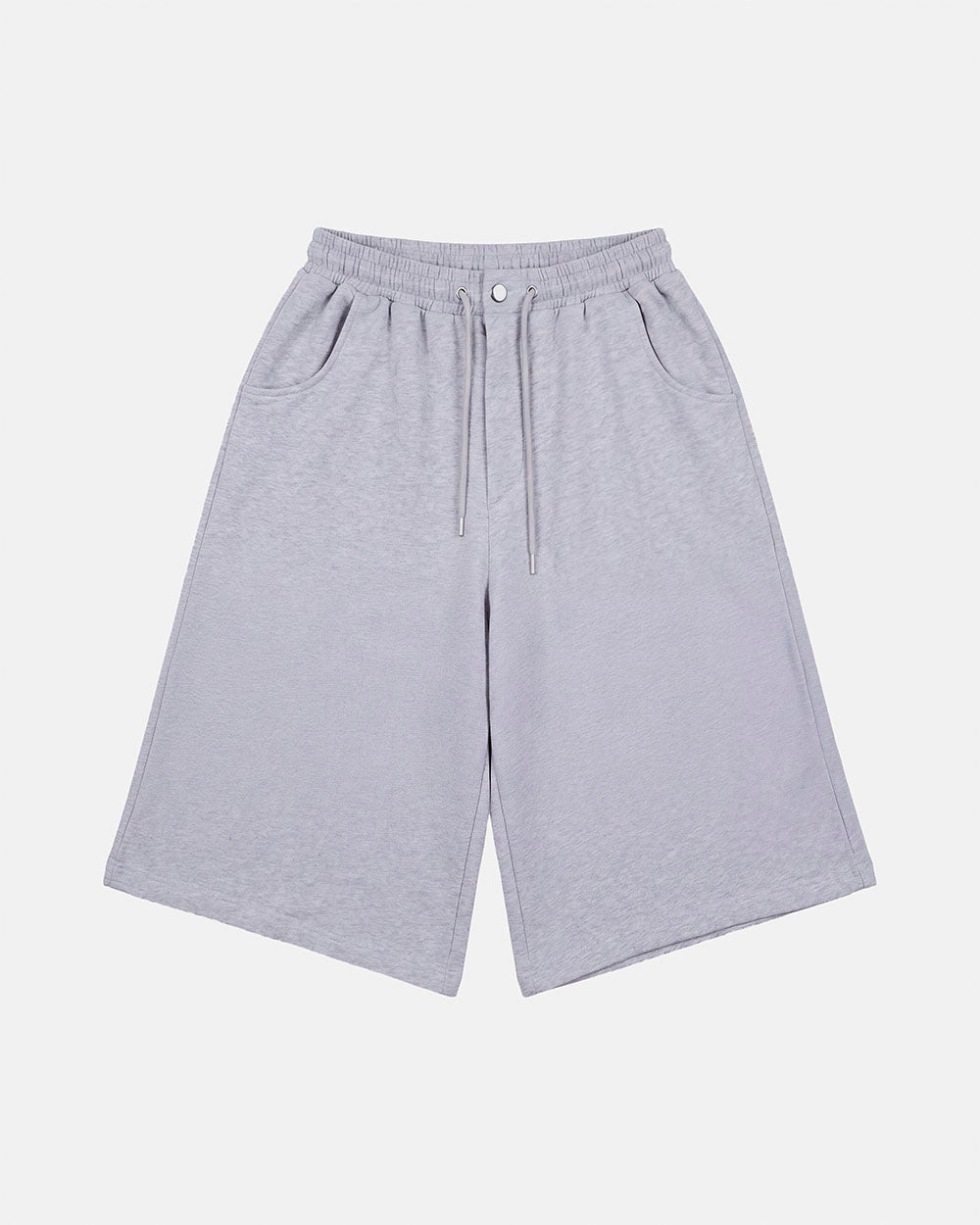 SNAPPED V2 JORTS HEATHER GREY - heather grey oversized sweat shorts, front view - Cold Culture #packshot