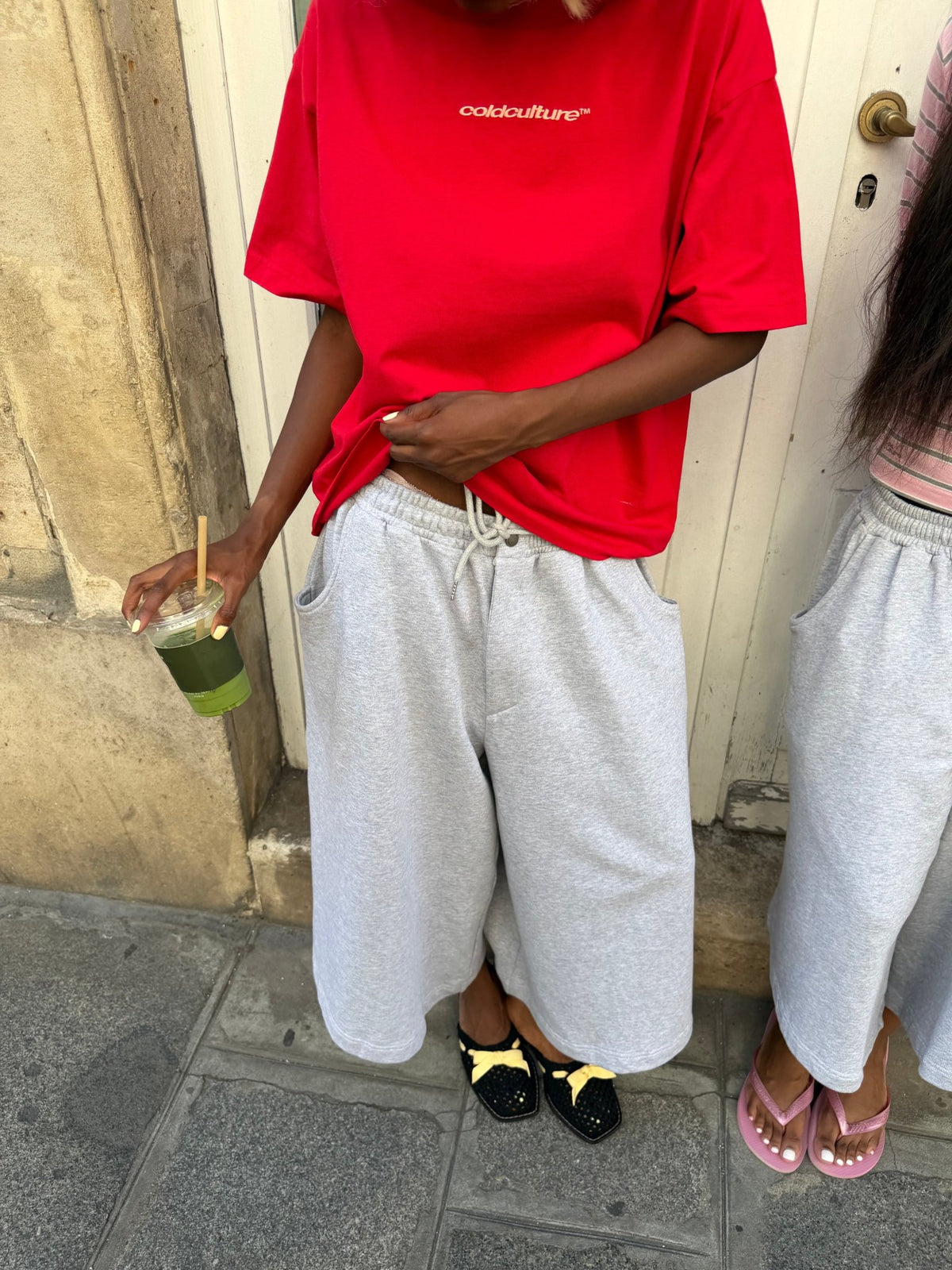 SNAPPED V2 JORTS HEATHER GREY - heather grey oversized sweat shorts, street style shot - Cold Culture #woman