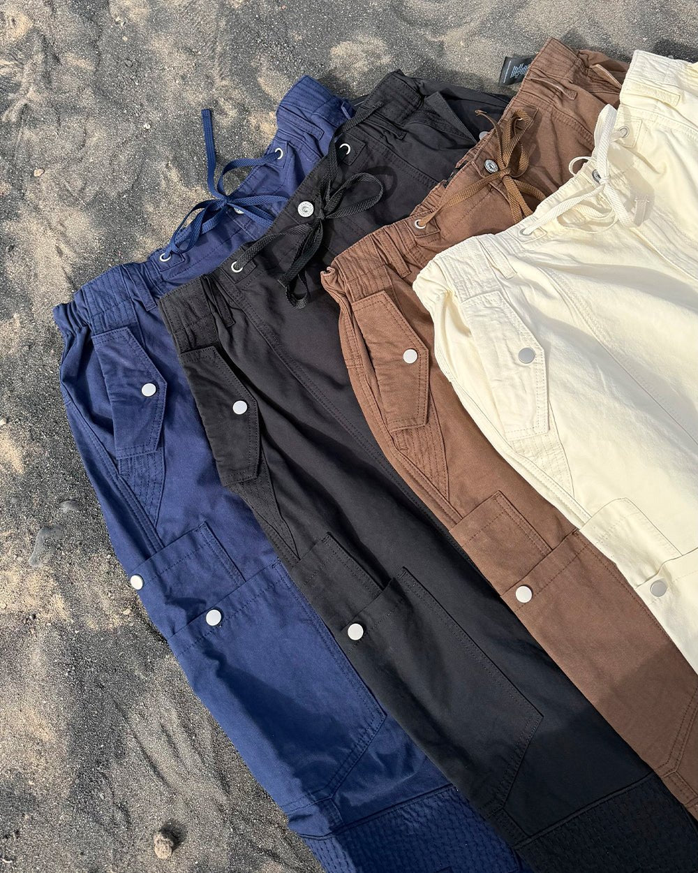 SOLID CARGO PANTS BROWN - brown cargo pants, flat lay with matching pieces - Cold Culture