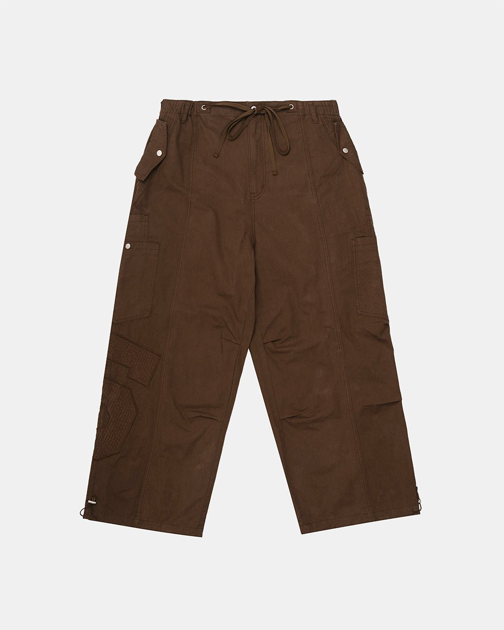 SOLID CARGO PANTS BROWN - brown cargo pants, flat lay - Cold Culture #packshot