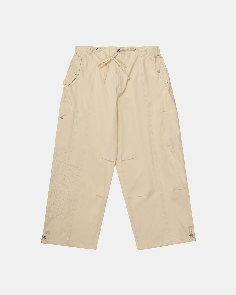 SOLID CARGO PANTS WHITE - off-white cargo pants, flat lay - Cold Culture #packshot