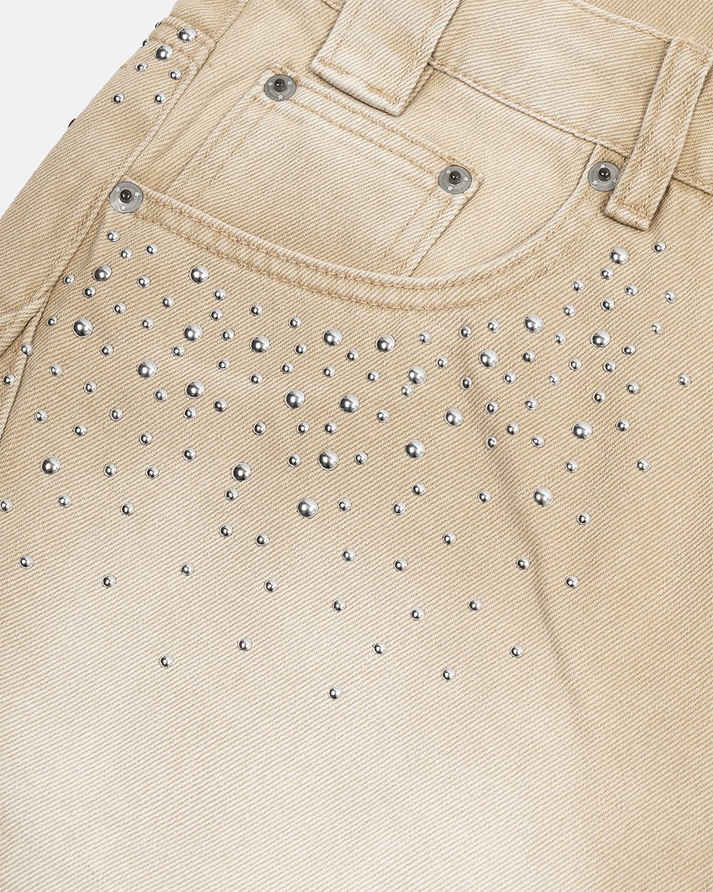 SPARK SHORTS BEIGE - beige washed denim shorts, detail close-up - Cold Culture