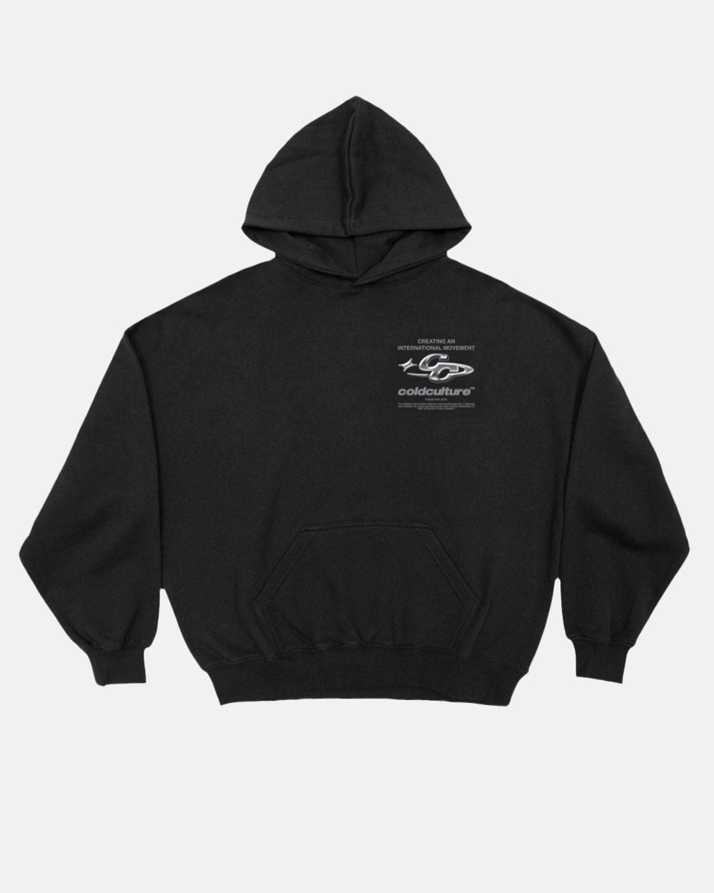SPARKLY HOODIE BLACK - black graphic print hoodie, front view - Cold Culture #packshot