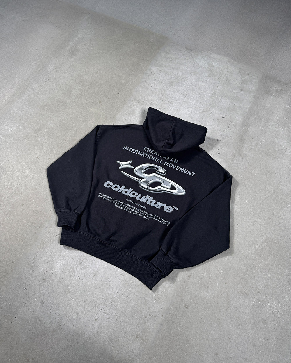 SPARKLY HOODIE BLACK - black graphic print hoodie, flat lay - Cold Culture