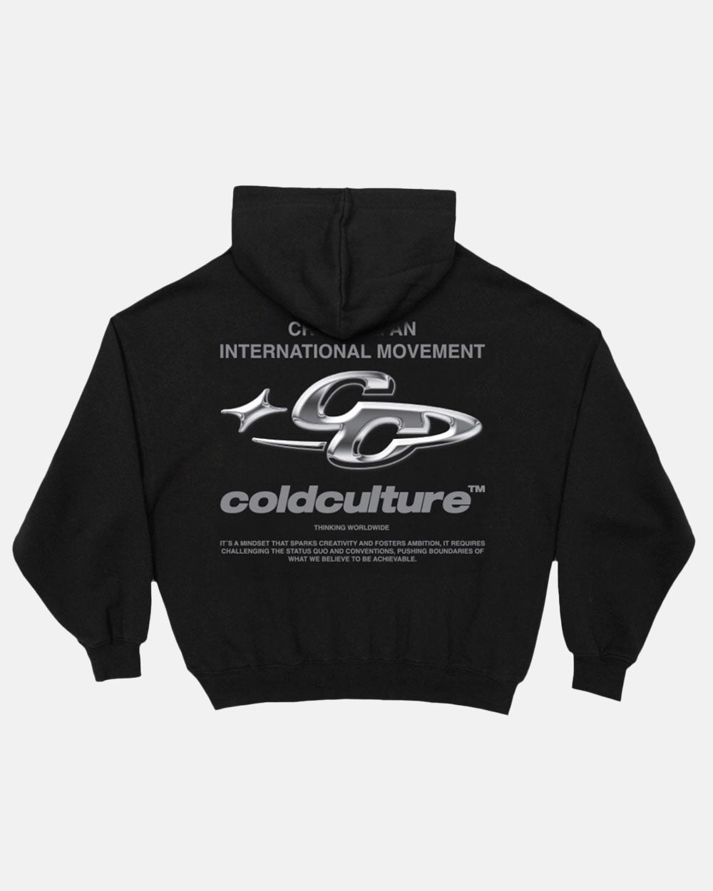 SPARKLY HOODIE BLACK - black graphic print hoodie, back view - Cold Culture #packshot