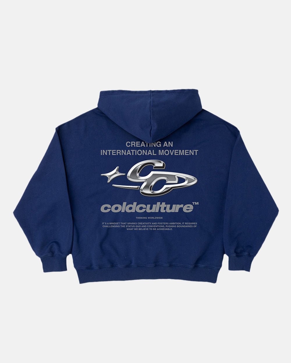 SPARKLY HOODIE COSMIC BLUE - navy blue oversized hoodie, back view - Cold Culture #packshot