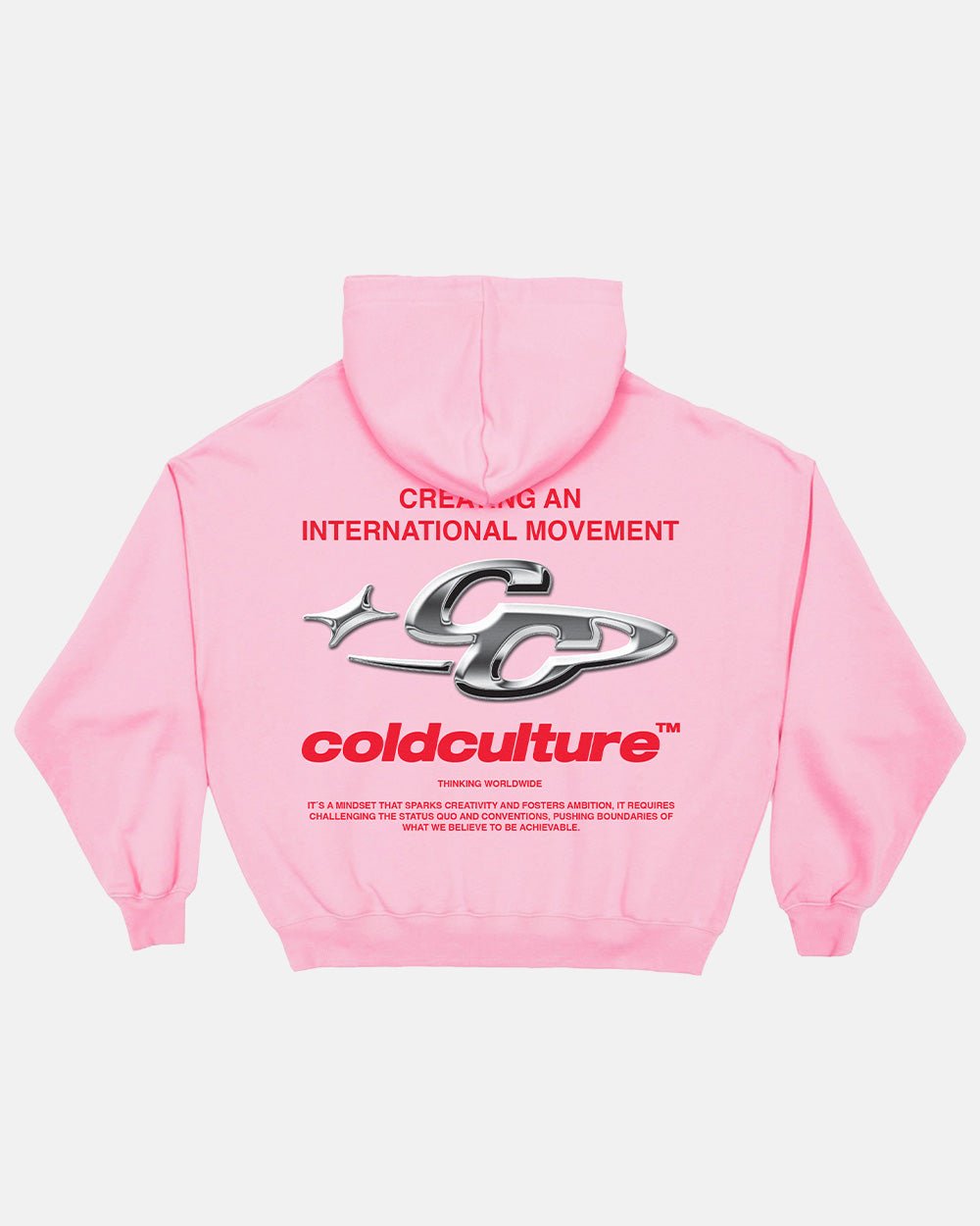 SPARKLY HOODIE PINK - pink graphic print hoodie, back view - Cold Culture #packshot