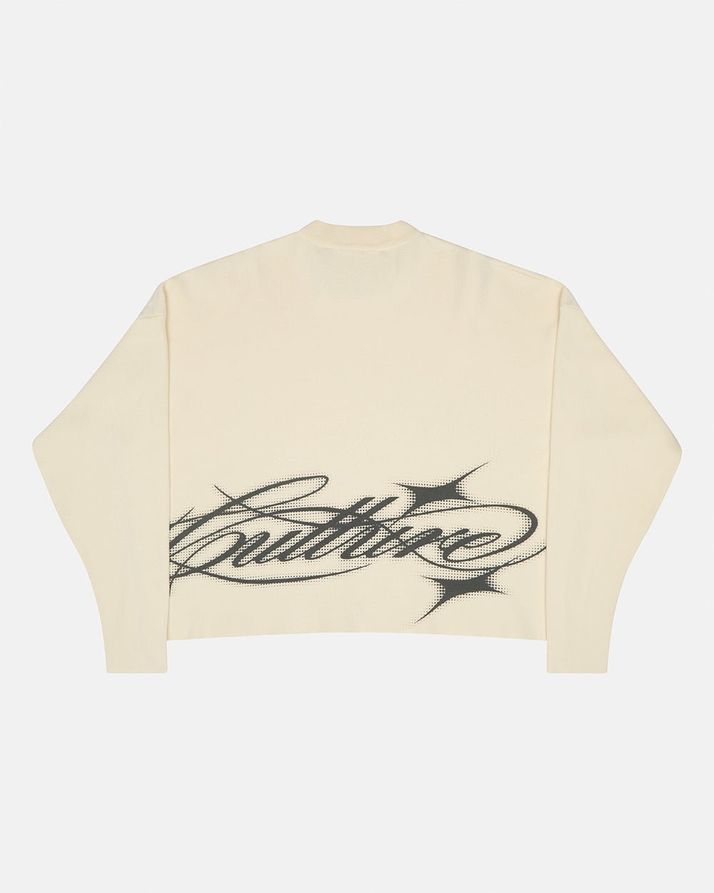 SPARKLY SCRIPT KNIT OFF WHITE - off white script knit sweater, back view - Cold Culture #packshot