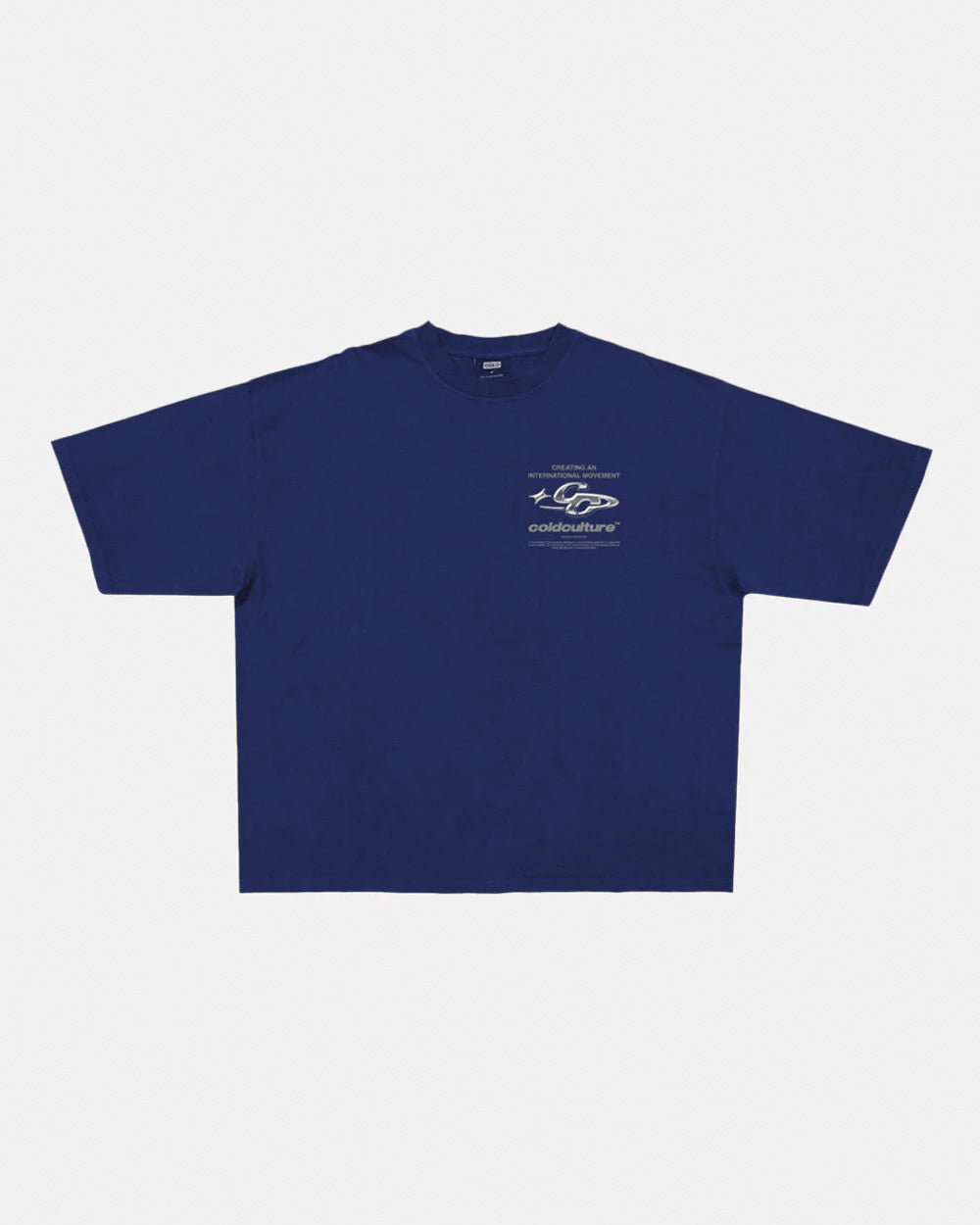 SPARKLY TEE COSMIC BLUE - navy blue graphic print tee, front view - Cold Culture #packshot