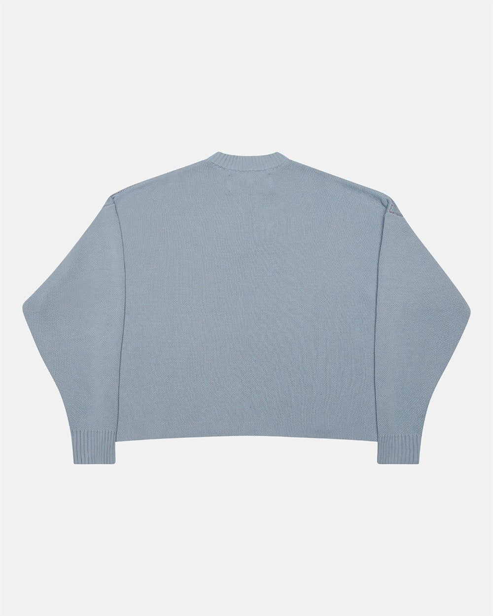 SPIDER KNIT LIGHT BLUE - light blue spider print knit sweater, back view - Cold Culture #packshot
