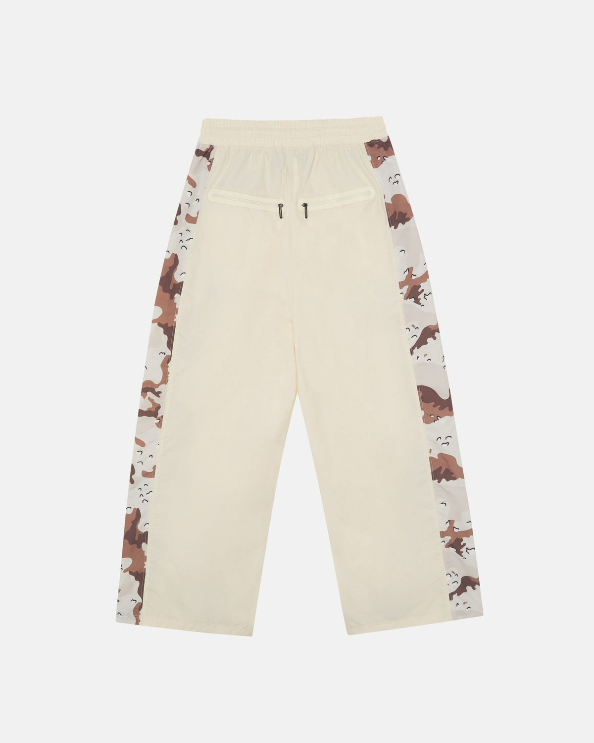 SPIDER PANTS BEIGE & CAMO - beige camo panel sweatpants, back view - Cold Culture #packshot