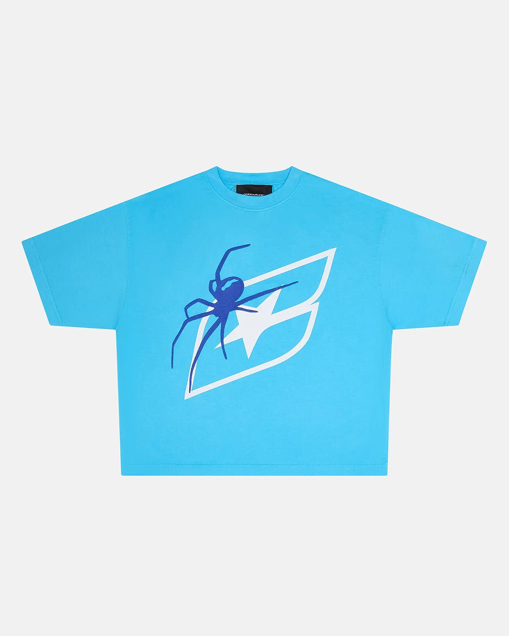 SPIDER TEE BLUE - blue graphic print tee, front view - Cold Culture #packshot