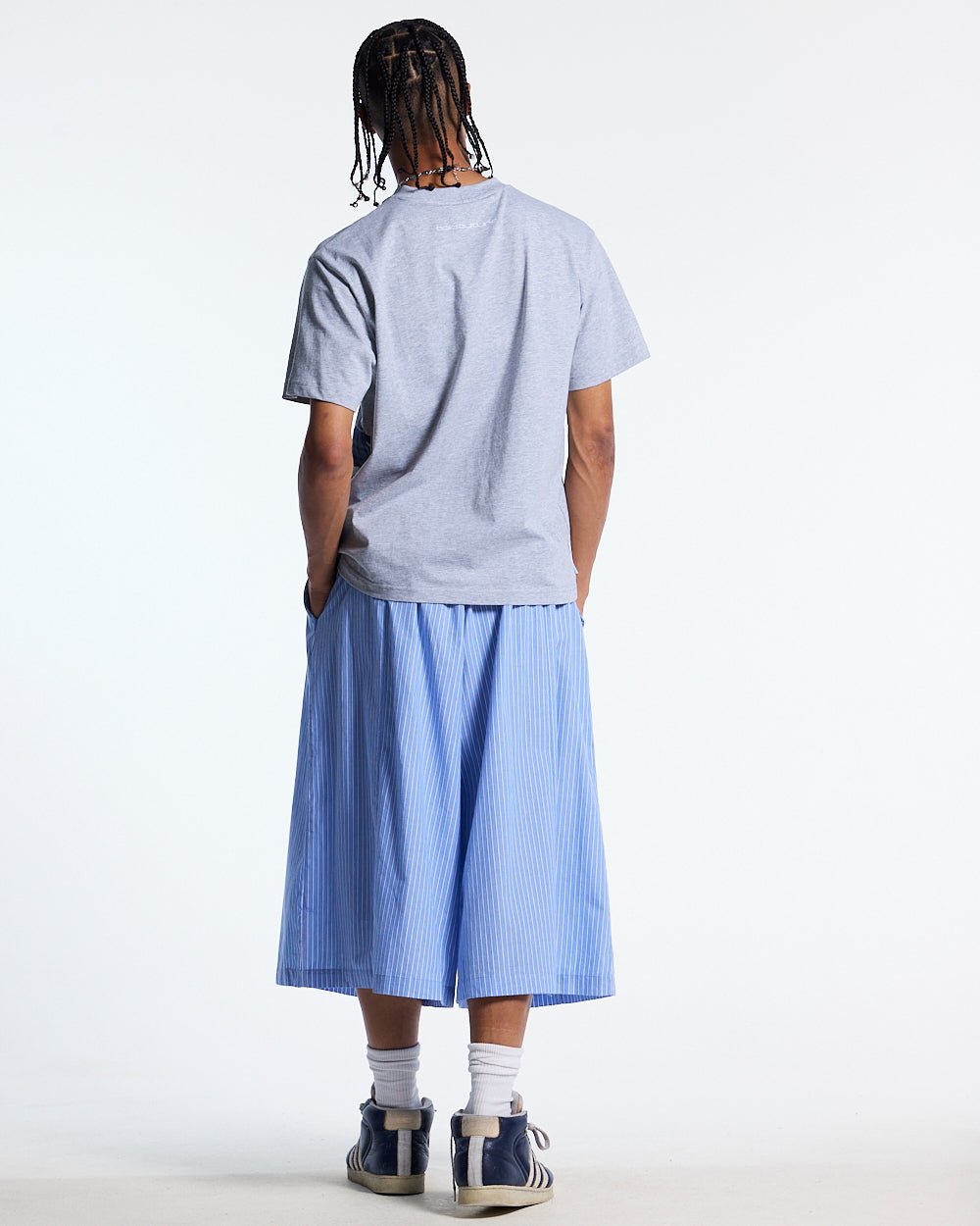 STALLION TEE HEATHER GREY - heather grey graphic print tee, back view on male model - Cold Culture #man