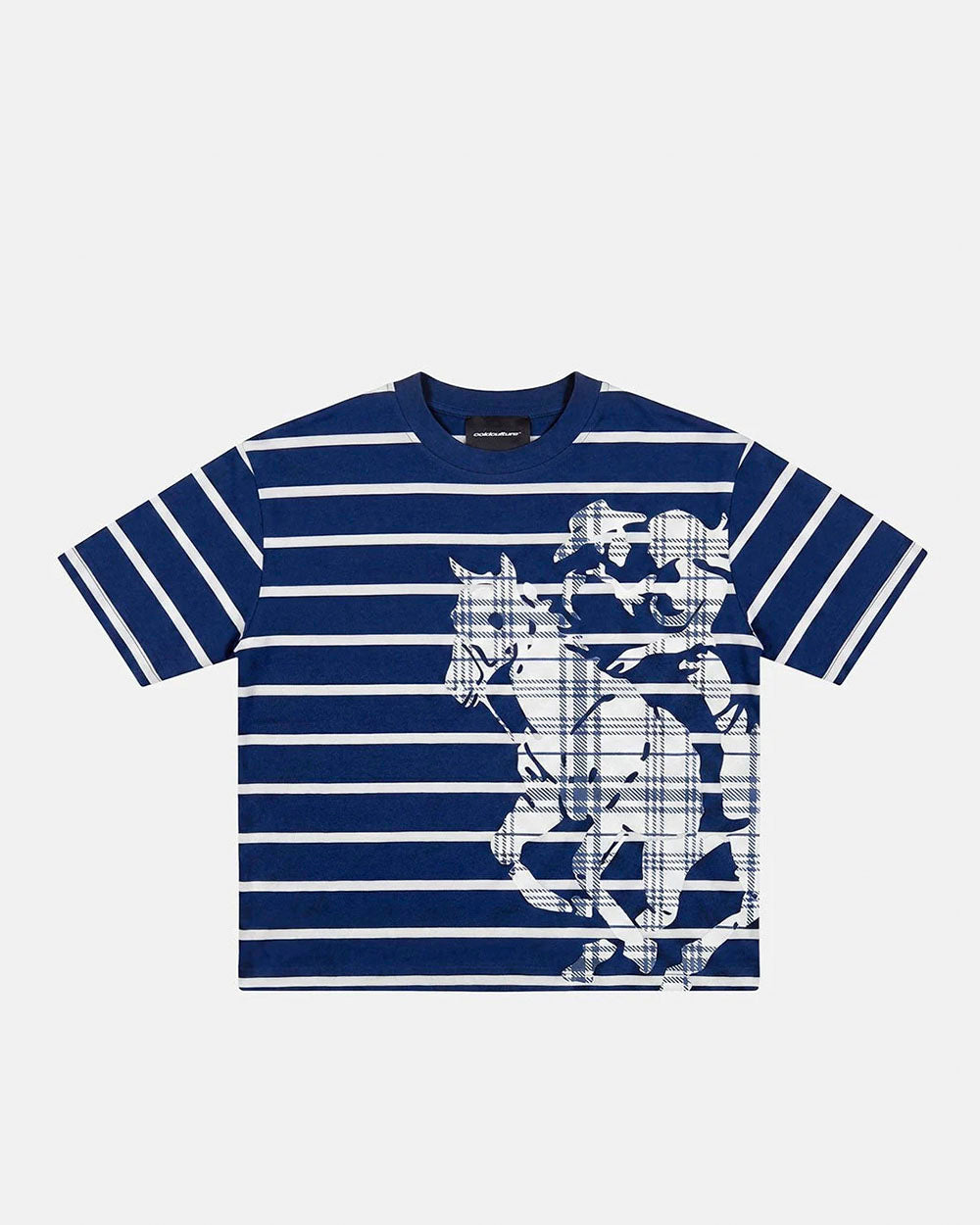 STALLION TEE NAVY - navy striped tee, front view - Cold Culture #packshot
