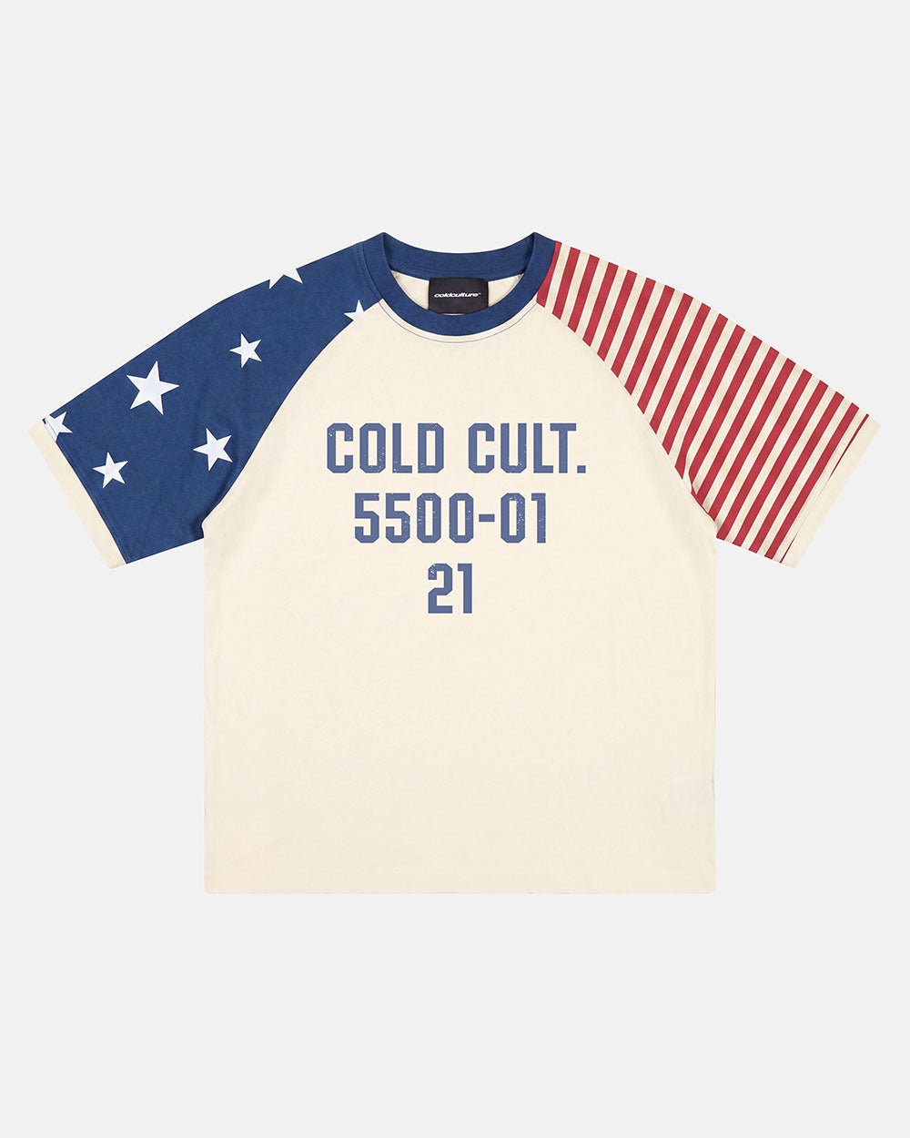 STARRY NIGHT TEE WHITE - white american flag tee, front view - Cold Culture #packshot