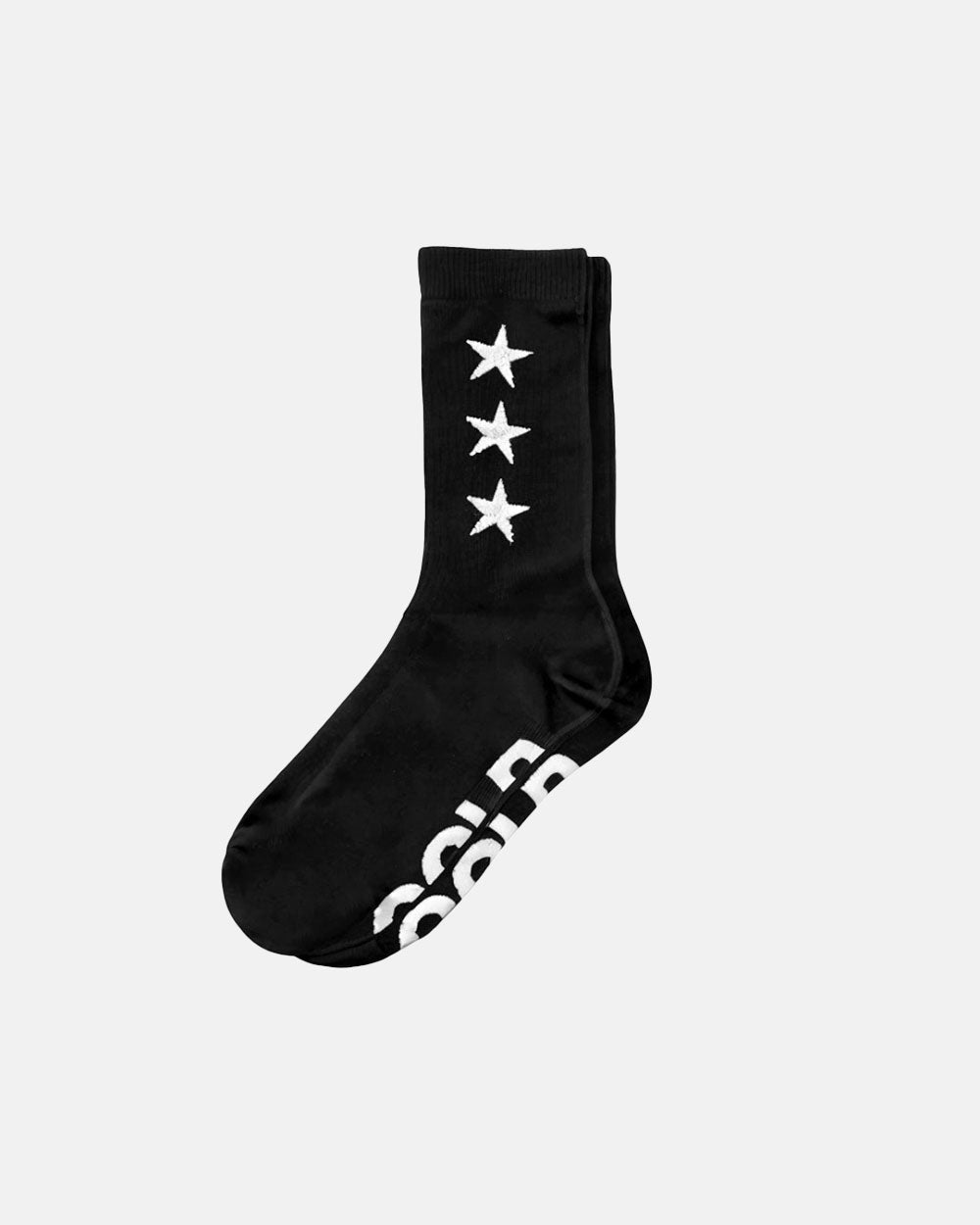 STARRY SOCKS BLACK - black star print socks, front view - Cold Culture #packshot