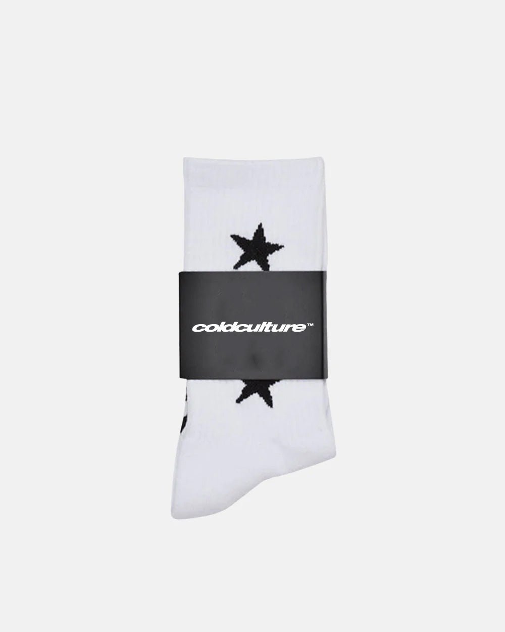 STARRY SOCKS WHITE - white star print socks, flat lay - Cold Culture #packshot