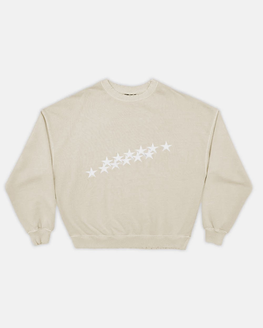 STARS CREWNECK PALE GREY - pale grey oversized crewneck sweatshirt, front view - Cold Culture #packshot